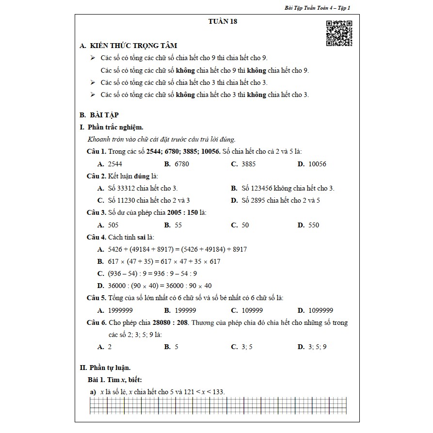 Sách - Bài Tập Tuần Toán 4 - Tập 1 (1 cuốn)