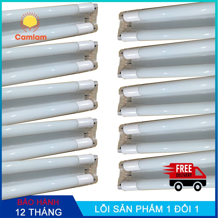 Combo 10 bộ máng đèn led đôi 1,2 mét cao cấp + 20 đèn led tuýp thủy tinh 1.2 mét 20w ánh sáng trắng