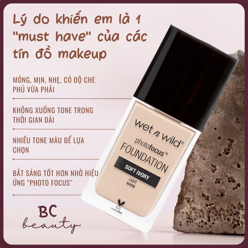 Kem Nền Lâu Trôi Wet N Wild Photo Focus Foundation | Cho Lớp Nền Tự Nhiên, Mịn Màng, Hoàn Hảo
