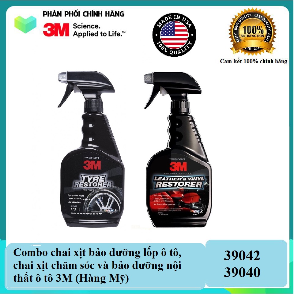 Combo chai xịt chăm sóc và bảo dưỡng nội thất ô tô, chai xịt bảo dưỡng lốp ô tô 3M (Hàng Mỹ)