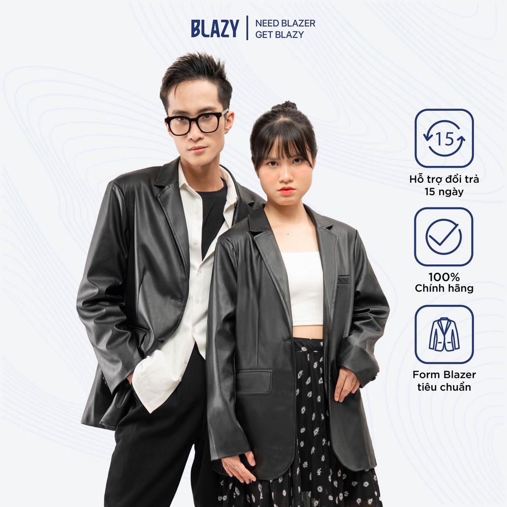 Áo Khoác Da Blazer Nam Nữ Tay Dài BLAZY - Màu Đen, Thời Trang Hàn Quốc Unisex, Form Tôn Dáng 2 Lớp | BigBuy360 - bigbuy360.vn