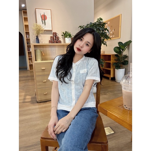 [Ảnh thật/Video]Cadigan ngắn tay 256 cúc nhọc hai bên Hàn Quốc loại 1 tone màu mát mắt Áo len mongtogi Quảng Châu