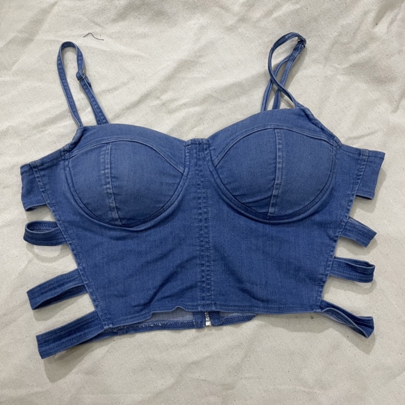 Áo croptop jeans sẵn mút ngực quyến rũ tôn dáng ClaraChip CRT01