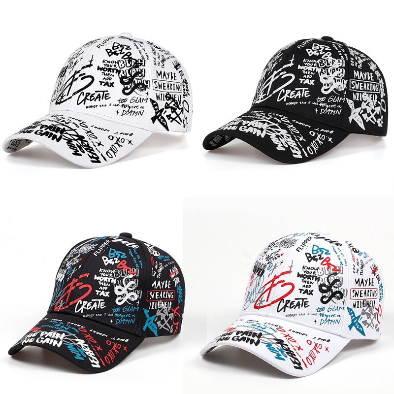 Mũ Lưỡi Trai Cotton In Chữ Graffiti Phong Cách Hip Hop Có Thể Điều Chỉnh Cho Nam Nữ
