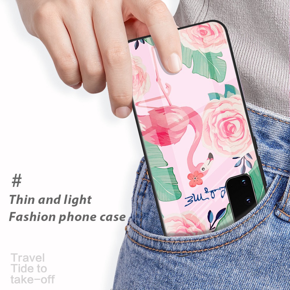Ốp điện thoại mặt kính cường lực họa tiết chim hồng hạc hoa hồng dành cho Samsung Galaxy S20 Ultra A51 A71 S20 | BigBuy360 - bigbuy360.vn