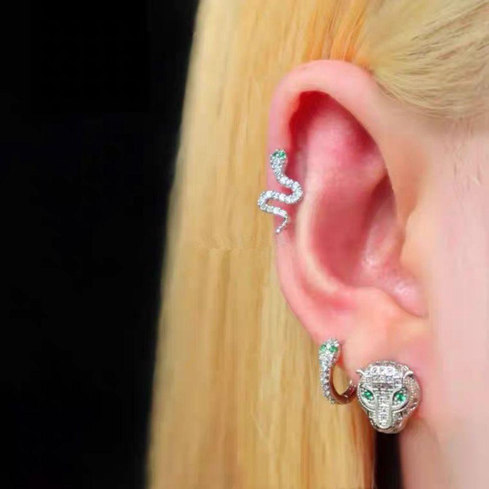 Mxgoods Khuyên Tai Hình Đầu Rắn / Đầu Báo Siêu Lấp Lánh Thời Trang Cho Nữ