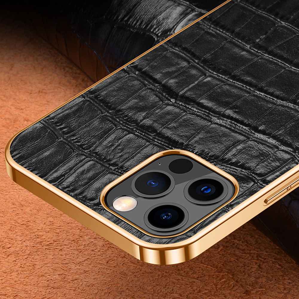 Ốp Điện Thoại Vân Da Bò/Cá Sấu Khung Vàng Cho Iphone 12 11 Pro Max X Xr Xs 12 Mini | BigBuy360 - bigbuy360.vn