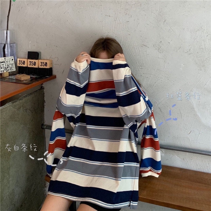 Áo Sweater Kẻ Sọc Form Rộng Tay Dài Phối Màu Cá Tính S-2XL