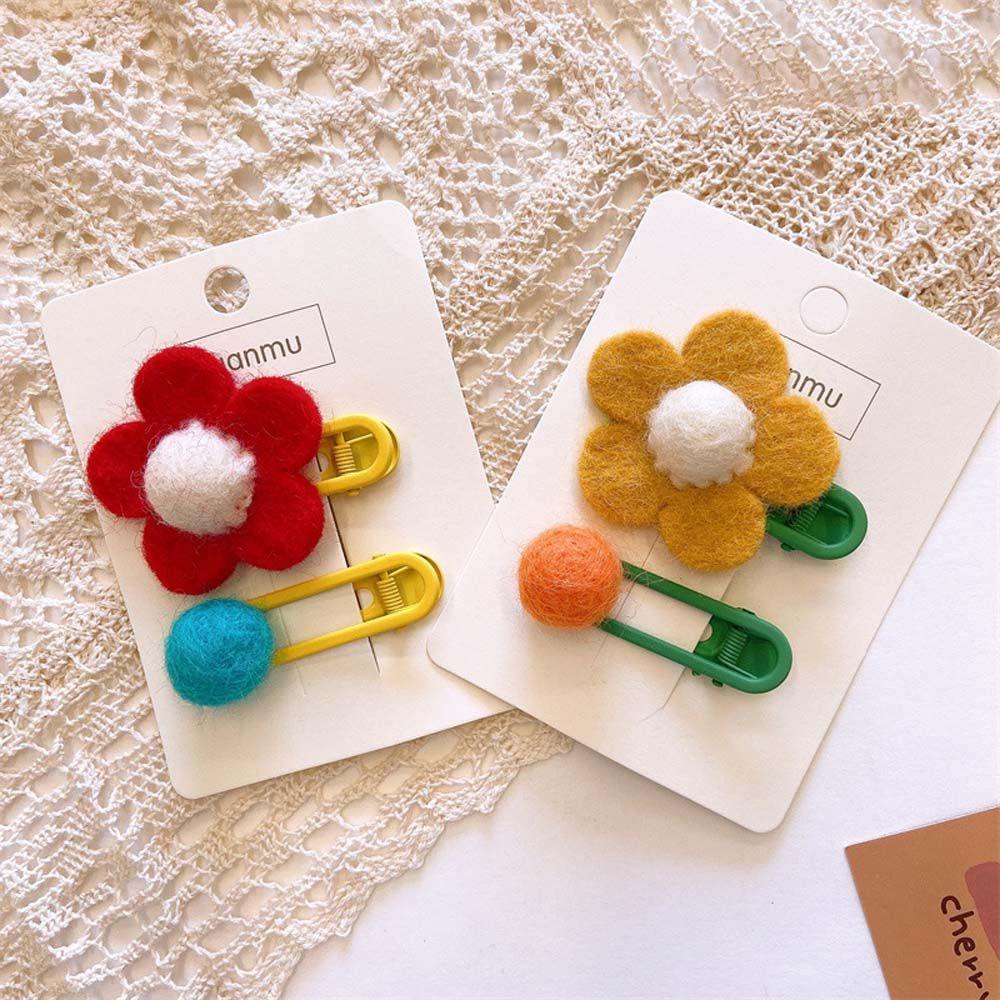 Bộ 2 Kẹp Tóc Hình Hoa Bằng Vải Nỉ Thời Trang Thu Đông Hàn Quốc Cho Bé