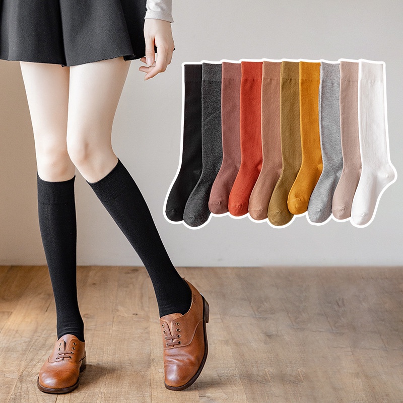 Vớ cotton cổ cao màu trơn phong cách nhật bản