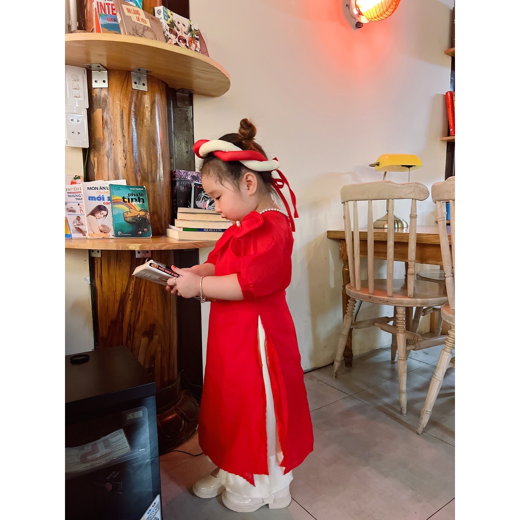 Set Áo dài cách tân cho Bé gái OLIS Baby House, đồ sơ sinh bé gái, vải lụa cao cấp, size 5 - 29kg