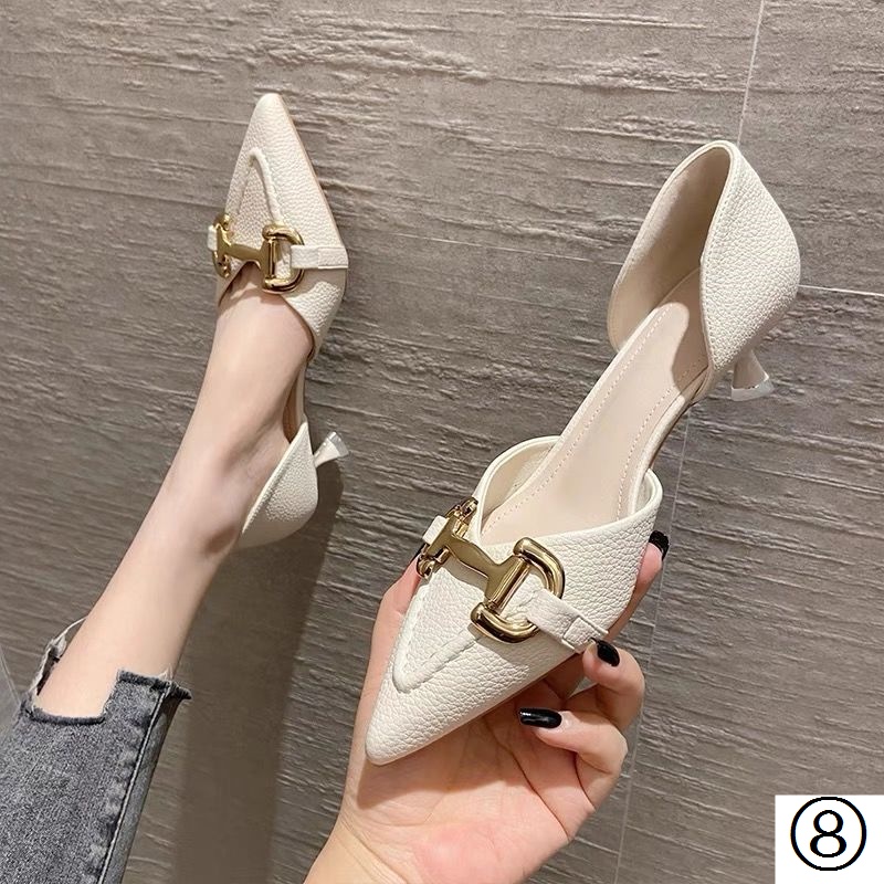 Giày Cao Gót Da Mềm Mũi Nhọn Phong Cách Retro Pháp Thời Trang Mùa Hè 2022 Cho Nữ