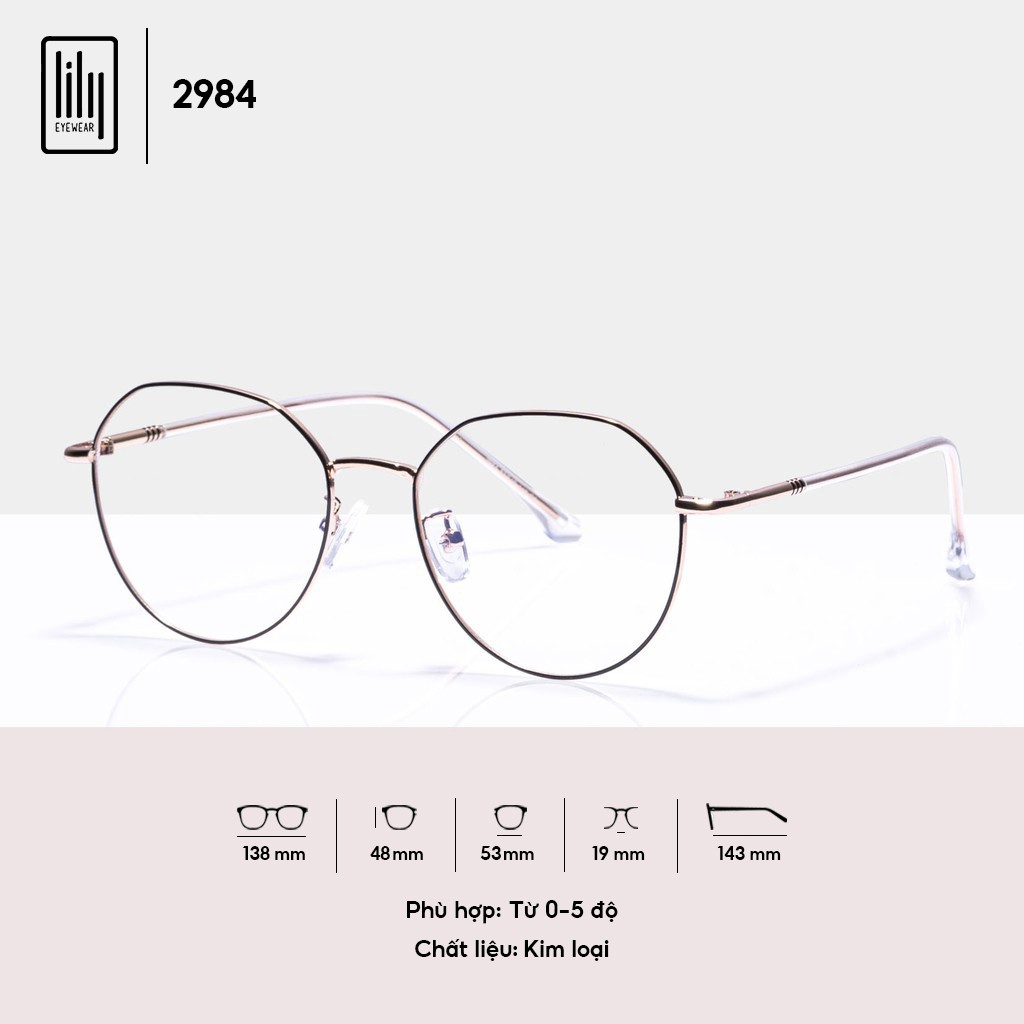 Gọng kính cận nữ LILYEYEWEAR kim loại thiết kế mắt tròn thanh mảnh màu sắc thời trang 292384