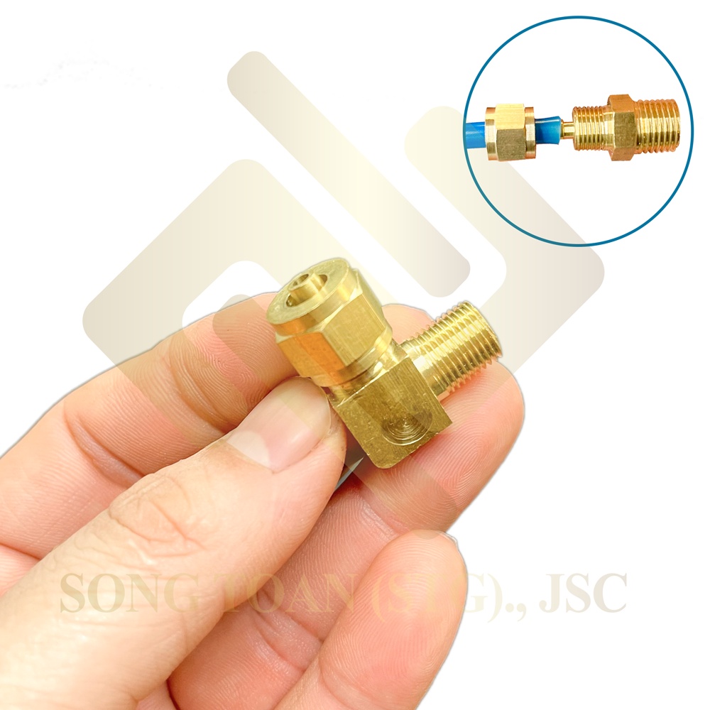 Bộ Co ren ngoài nối cắm lòng trong xiết nón cho ống nhựa PU khí nén chất lỏng phun sương hơi nước - Đồng thau