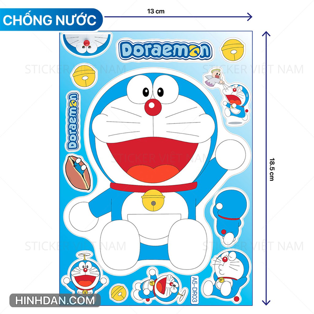 sticker Doraemon kích thước lớn chống nước dán trang trí xe, đàn guitar, laptop, tủ, góc học tập