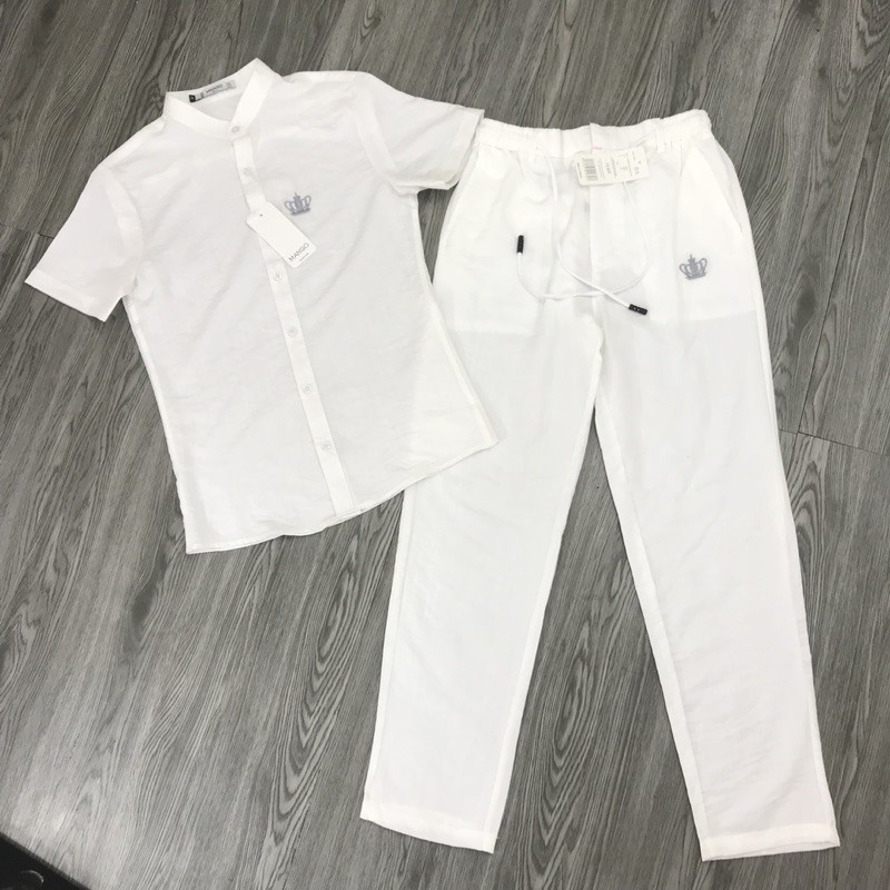 Bộ Đũi Nam Thêu Logo Quần Dài Đũi và Áo Đũi Ngắn Chất Đũi Xước Chất Mát, Mặc Nhẹ Như Không