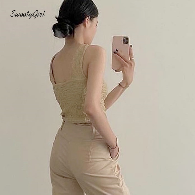 Áo Tank Top Hai Dây Màu Trơn Thời Trang Quyến Rũ 2022 Cho Nữ