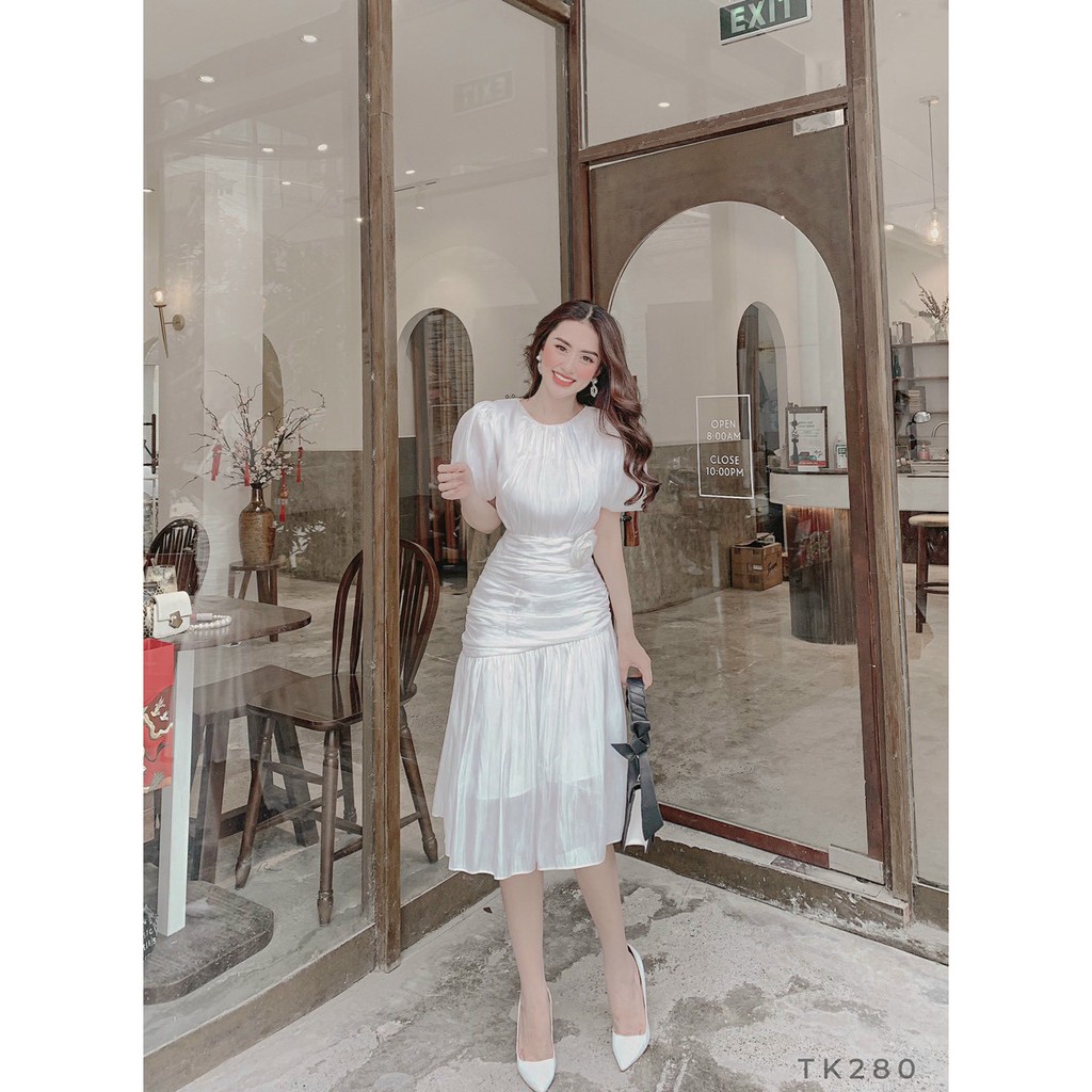 Đầm Dự Tiệc Đầm Thiết Kế Tùng Xòe Tay Phồng Nhún Eo Tôn Dáng Đẹp Xuất Sắc HNK309 | BigBuy360 - bigbuy360.vn