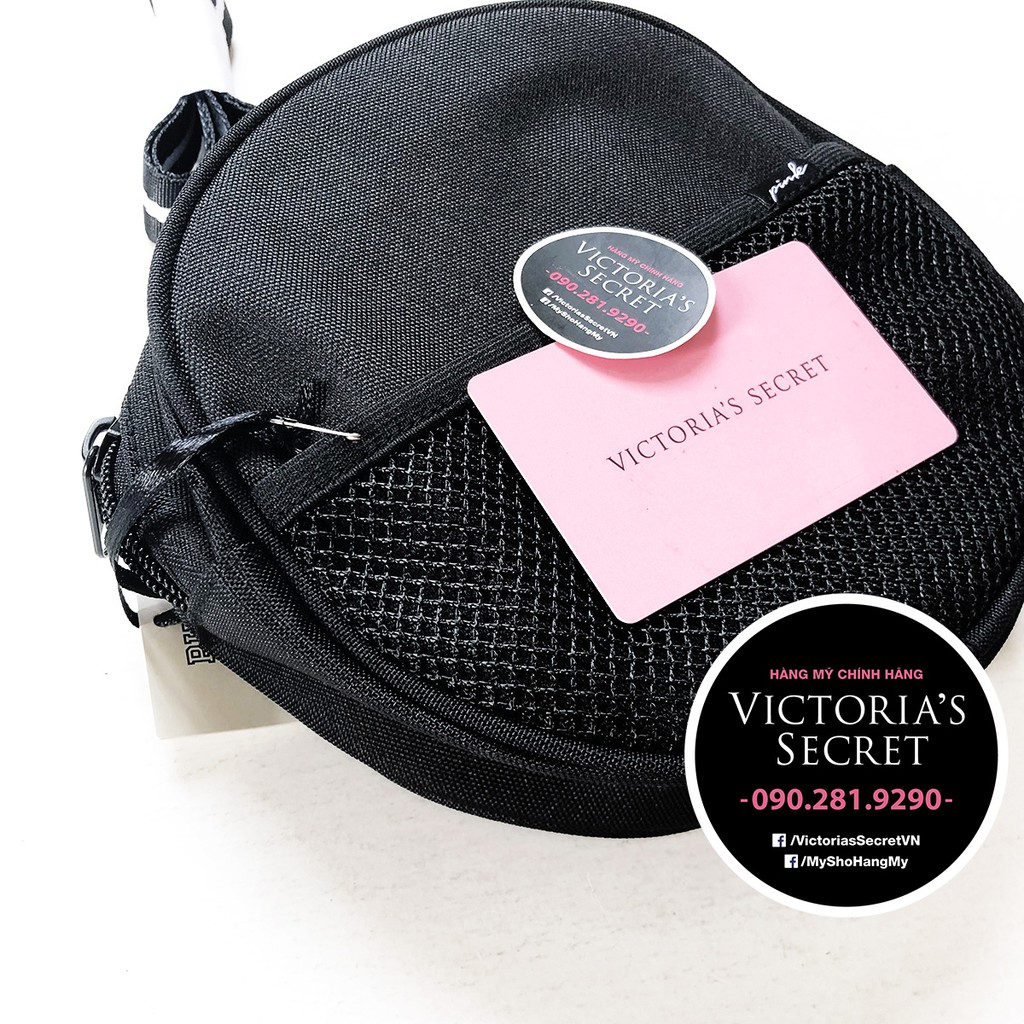 Hàng Mỹ (256) Túi đen hình oval, có thể đeo hông, mặt trước lưới - hàng nhập Victoira's Secret USA
