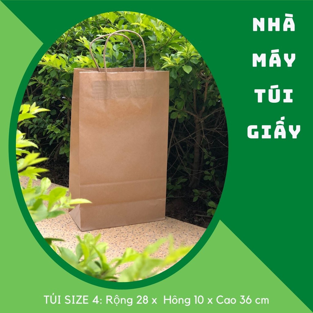 500 Chiếc Túi giấy Nhật quai xoắn nâu SIZE 4: 28x10x36cm CÓ QUAI đựng hàng 5kg