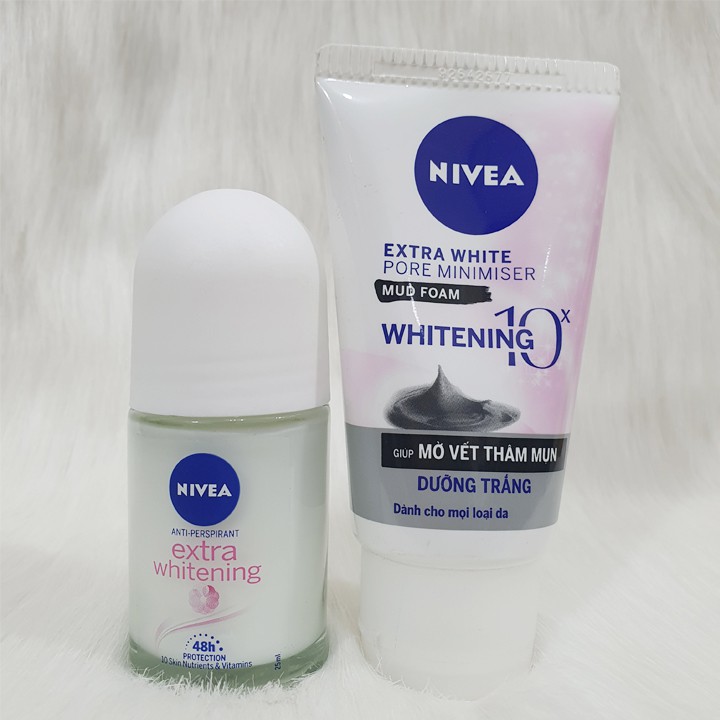 Combo Lăn Nivea Sáng Da Nữ 25ml  + Sữa Rửa Mặt Nivea Dưỡng Trắng Mờ Thâm Mụn Nữ 50g