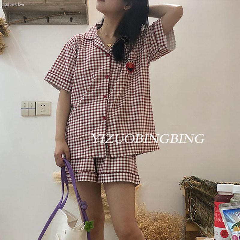 Set Đồ Bộ Ngắn Tay Họa Tiết Ca Rô Phong Cách Nhật Bản Dành Cho Nữ | BigBuy360 - bigbuy360.vn