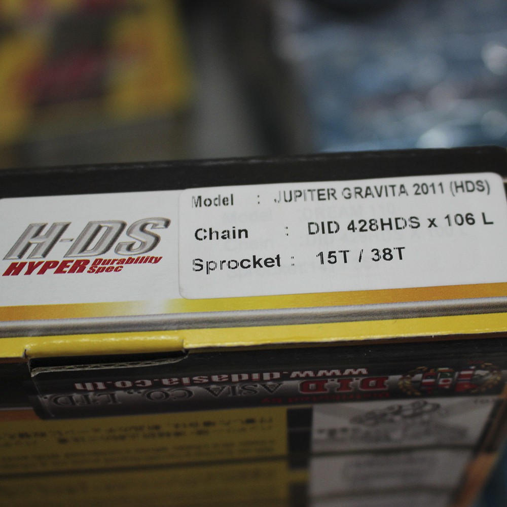 Nhông sên dĩa DID xe Jupiter Gravita 2011 HDS (sên 10 ly) 428HDS-106L, 15T-38T