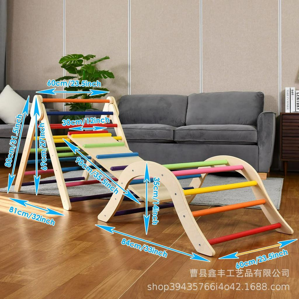 Bộ vận động đa năng montessori màu cầu vồng bằng gỗ an toàn cho bé chơi cầu trượt, leo núi mẫu mới nhất 2023