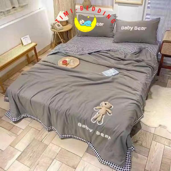 Bộ chăn ga đũi hè thêu gấu thoáng mát, xinh xắn – chăn đũi hè - Timibedding