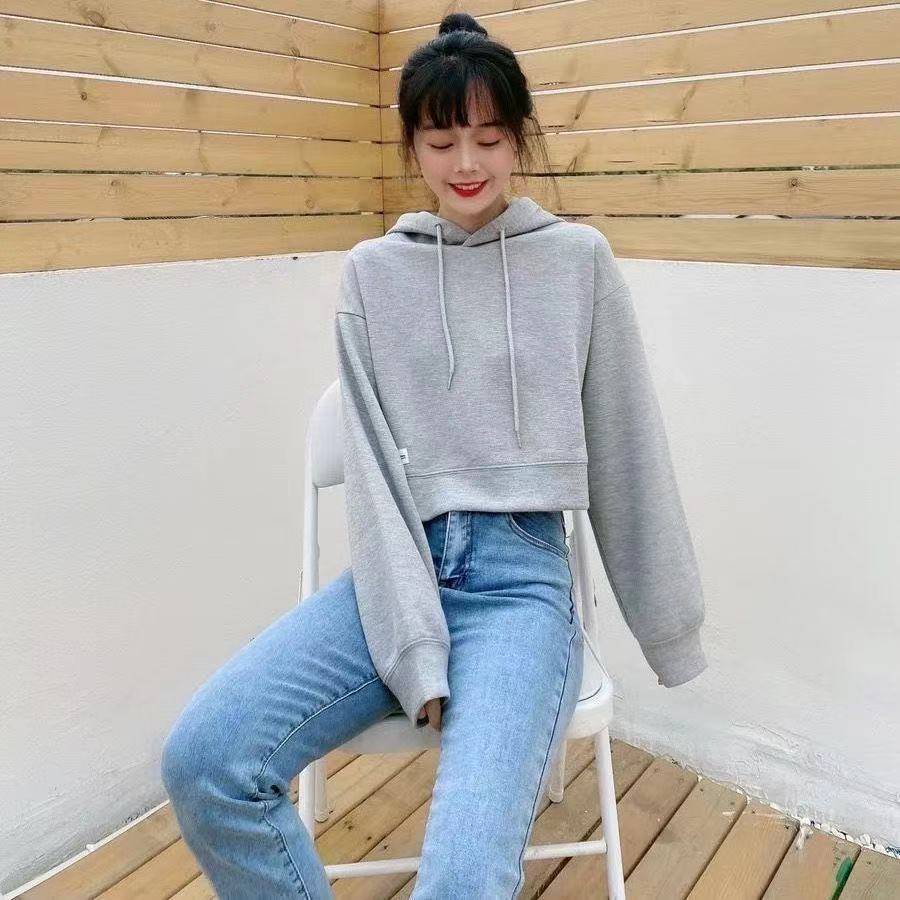 Áo Hoodie Lửng Tay Dài Màu Sắc Ngọt Ngào Thời Trang Xuân Thu Cho Nữ