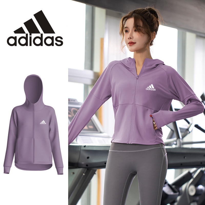 Adidas Áo Khoác Hoodie Thể Thao Tay Dài Co Giãn Khô Thoáng Nhanh Phối Khóa Kéo Thời Trang Cho Nữ