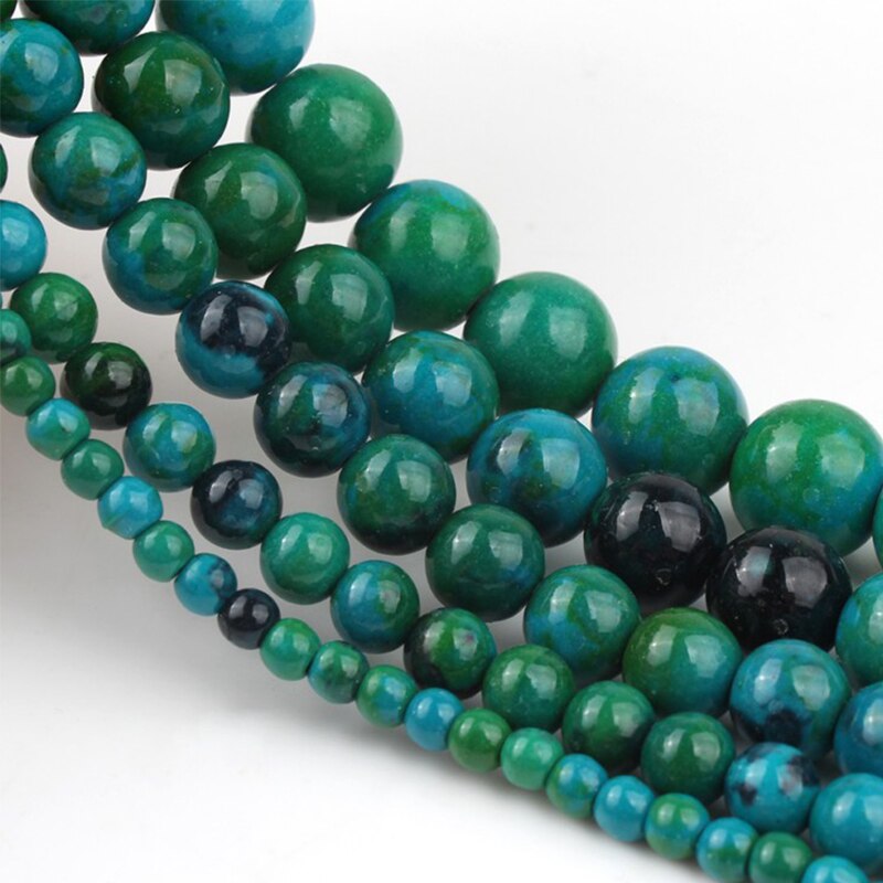 Chrysocolla Chuỗi Hạt Đá 4 6 8 10 12mm 15 "Làm Trang Sức Thủ Công