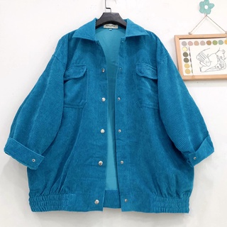 Áo khoác nhung gân tăm cổ sơ mi tay dài form rộng Unisex, áo khoác sơ mi bigsize basic form cực đẹp