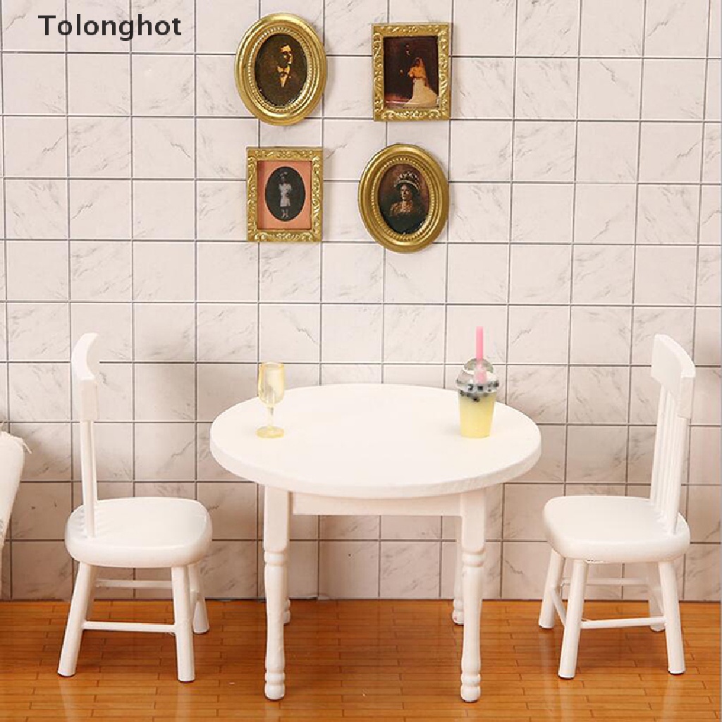 Mô Hình Bàn Ghế Gỗ Màu Trắng Trang Trí Nhà Búp Bê