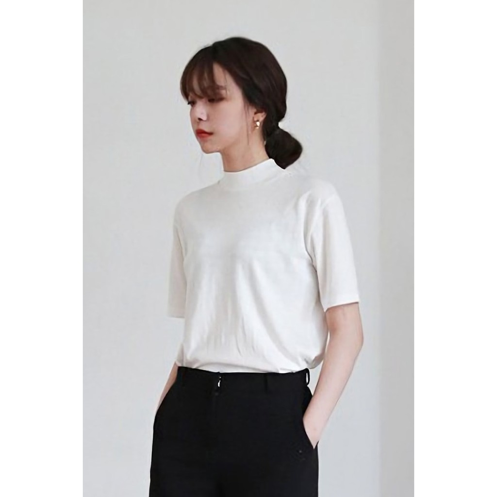 Áo thun cao cổ nữ mùa thu tay lỡ Style Hàn Quốc nhẹ nhàng đơn giản Có ảnh thật