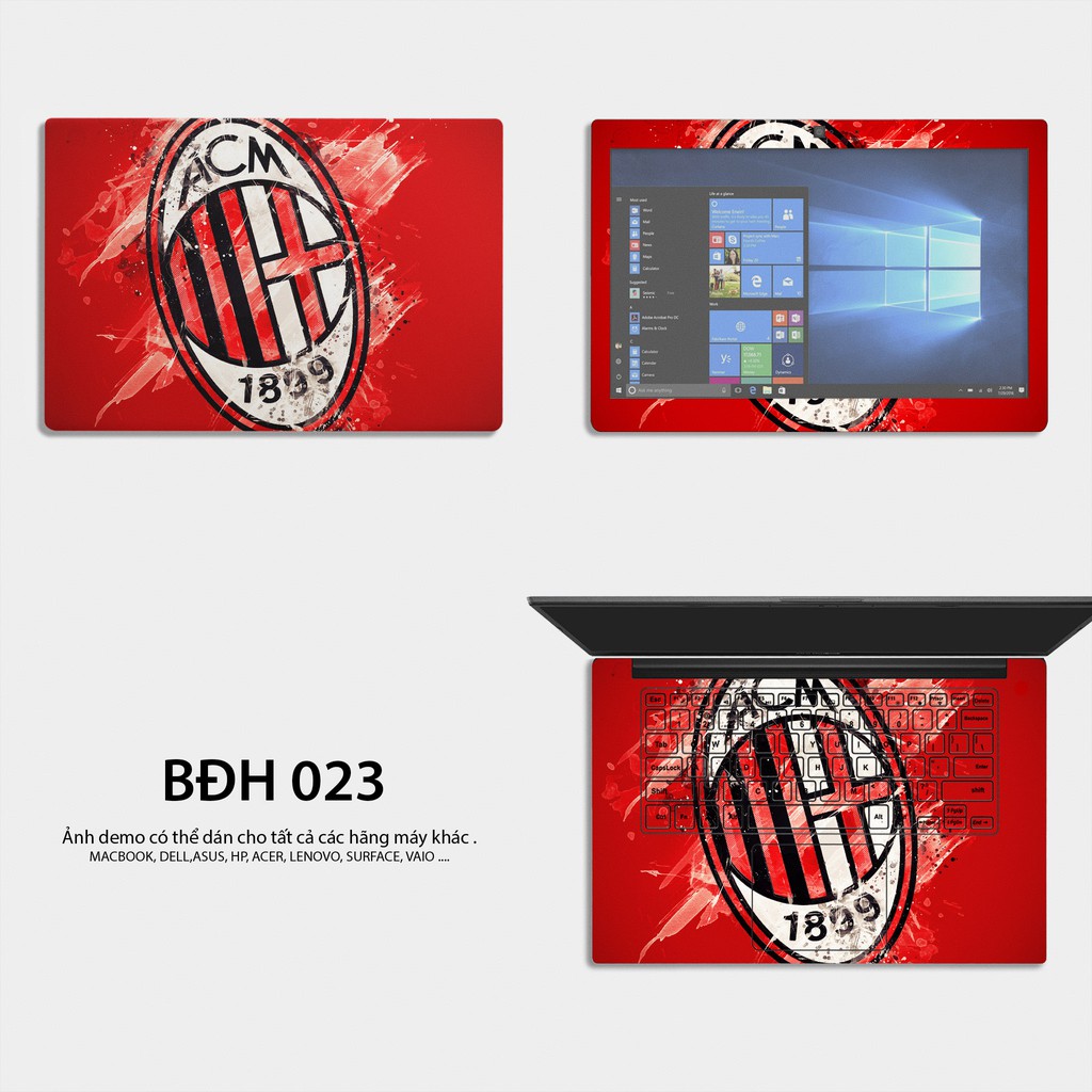 Bộ skin dán laptop mẫu Logo AC MILAN / Có mẫu decal dán cho tất cả các hãng máy tính