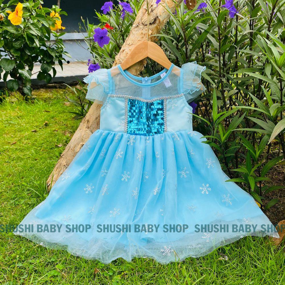 Váy elsa bé gái 2 lớp tay cánh tiên phối voan 2 màu hồng - xanh xinh xắn