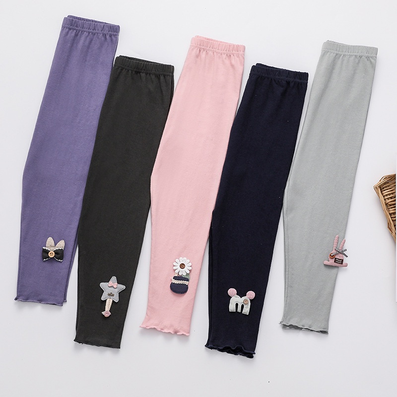 Quần legging cotton lót nhung màu trơn giữ ấm tai dài 90-160CM cho bé gái