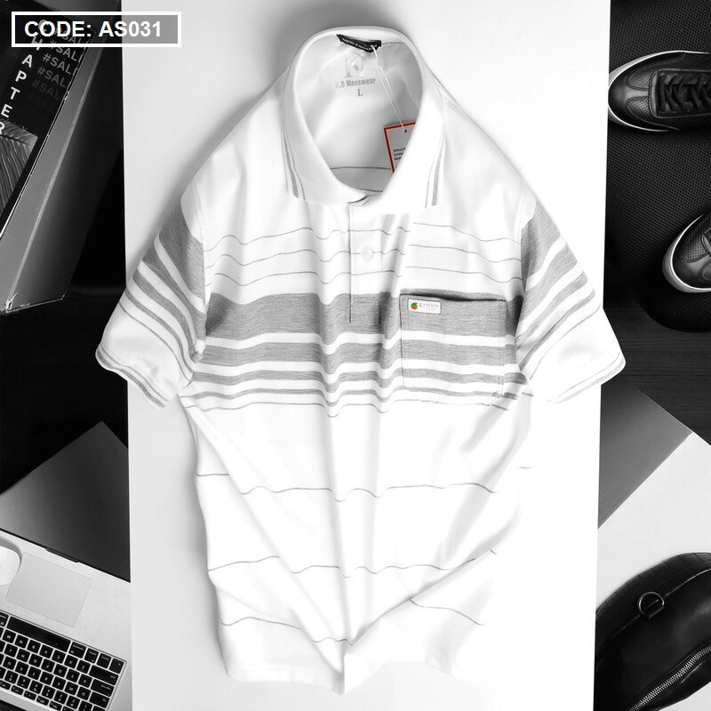 Áo Polo Nam Phối Sọc Trung Niên Cổ Bẻ Có Túi Vải Cá Sấu Cotton Xuất Xịn -ÁO POLO NAM | BigBuy360 - bigbuy360.vn
