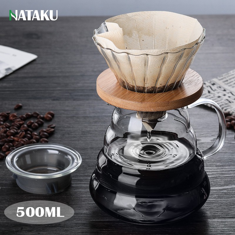 Bộ bình và phễu V60 pha cà phê giấy lọc / Bình Đựng Cà Phê Thuỷ Tinh 500ml, phục vụ cà phê chuyên nghiệp