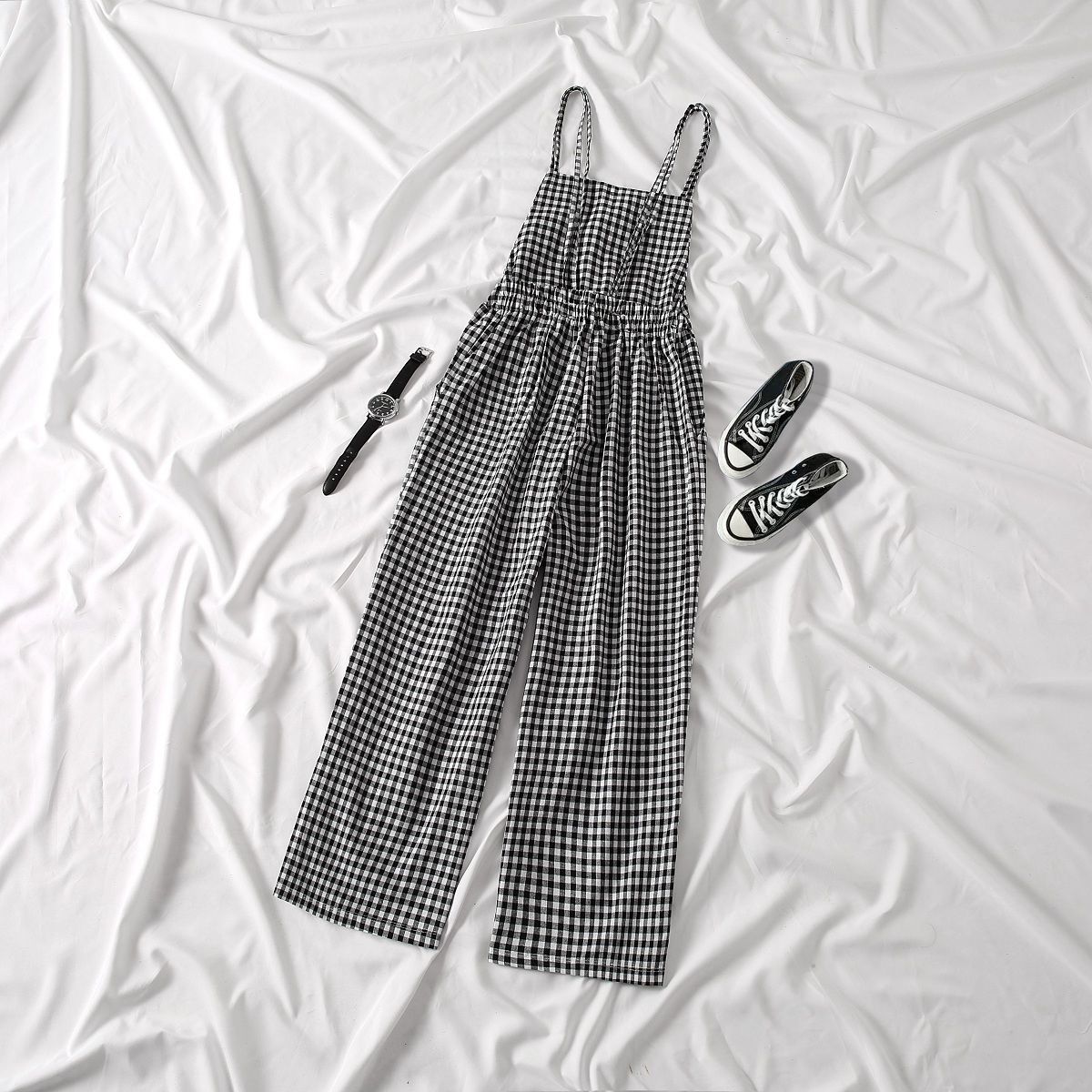 Quần Yếm Ống Rộng Họa Tiết Sọc Caro Thời Trang Xuân Thu Hàn Quốc | BigBuy360 - bigbuy360.vn