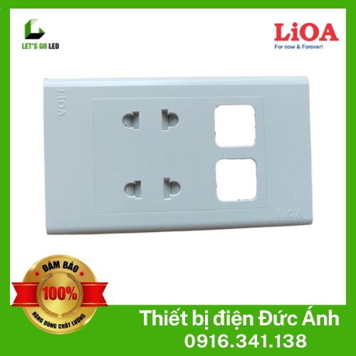 Mặt 2 ổ cắm hai chấu - 2 lỗ công tắc LiOA - Viền thẳng