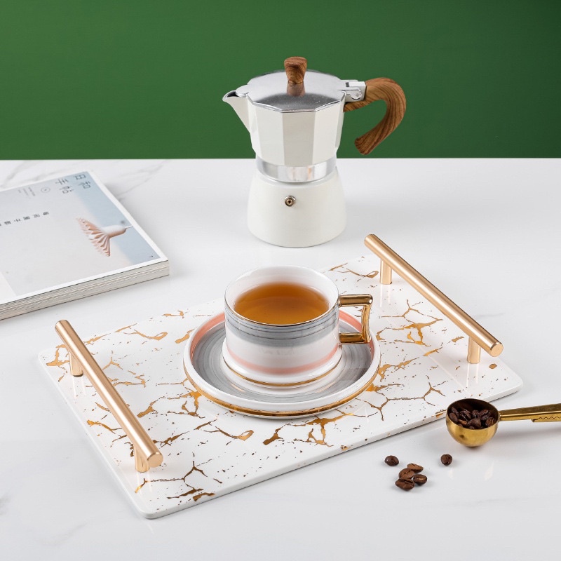 Khay Sứ Đựng Đồ Mĩ Phẩm, Decor Vân Đá Cao Cấp