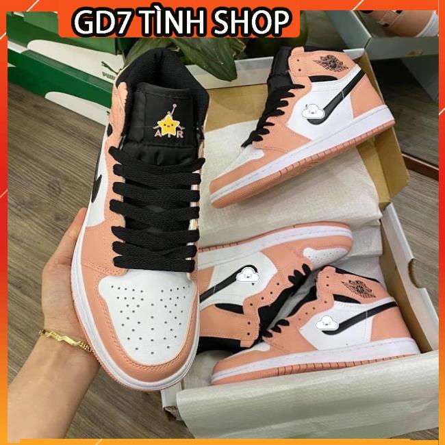 Giày thể thao nữ Jordan màu hồng móc đen cổ cao cực chất hot trend 2021, Full Box Bill