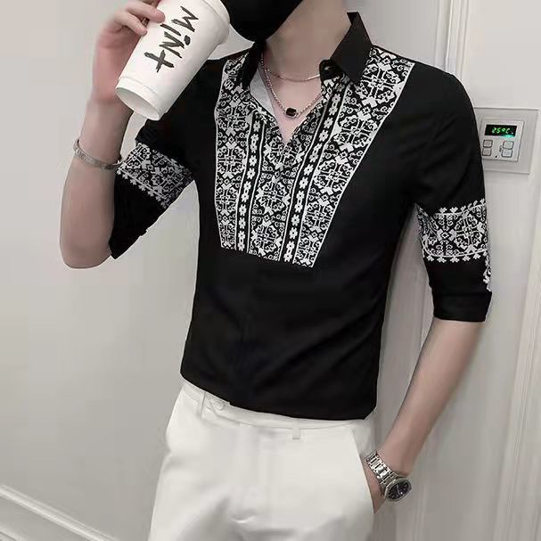 Áo Sơ Mi Nam Tay Lửng Họa Tiết Hoa Thời Trang