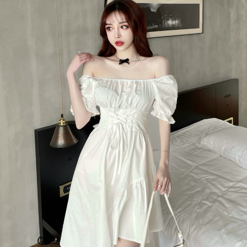 Đầm Perty chữ A tay phồng ôm eo thời trang mùa hè cho nữ