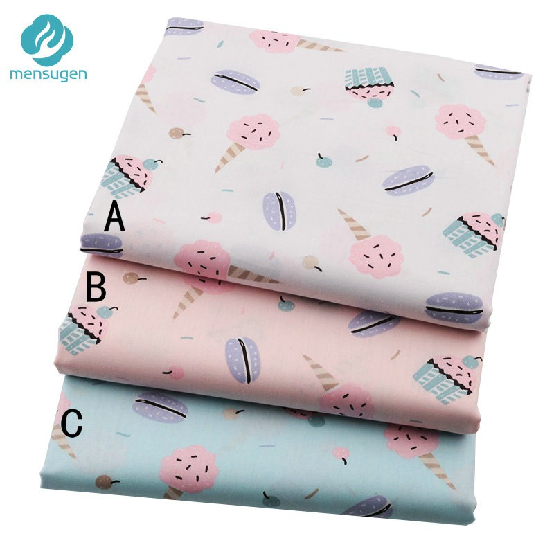 Tấm vải chất liệu 100% Cotton họa tiết que kem xinh xắn tự may đồ cho bé