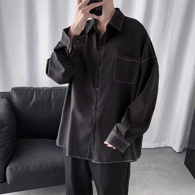 Sơ mi Unisex viền chỉ ( Trắng, Đen )