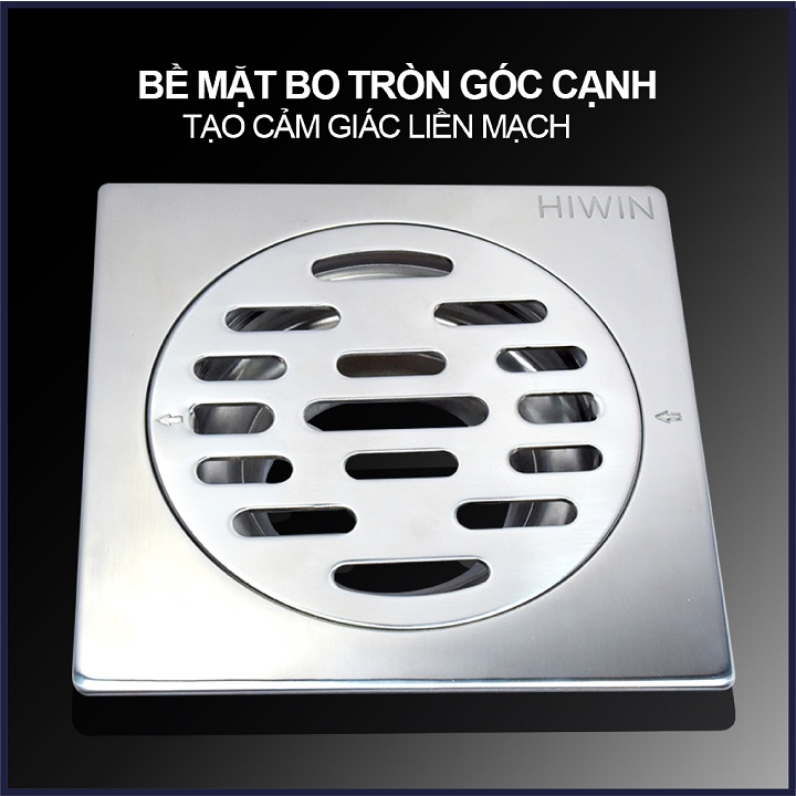 Phễu ga thoát sàn ngăn mùi hôi inox 304 mặt gương bóng kích thước 100x100mm HIWIN FD-4210