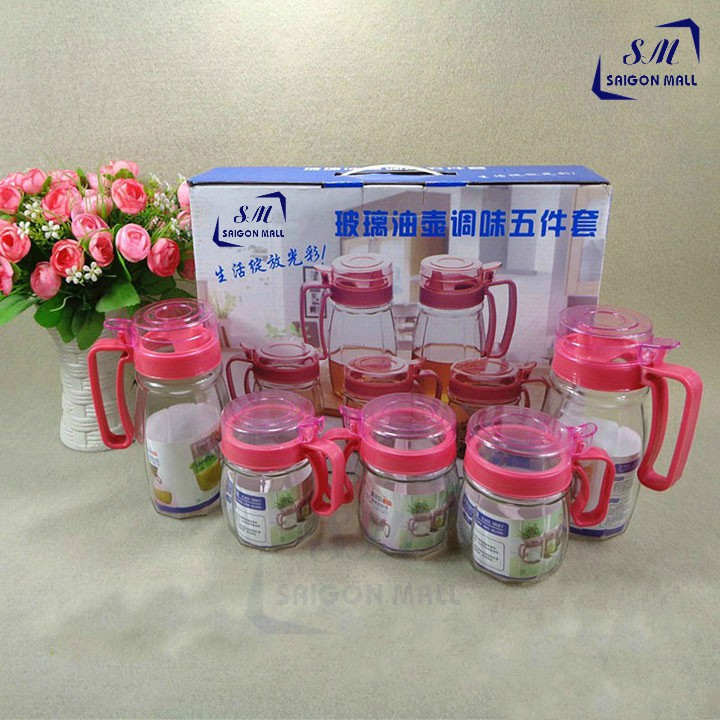 Combo 5 hũ thủy tinh đựng GIA VỊ và DẦU ĂN